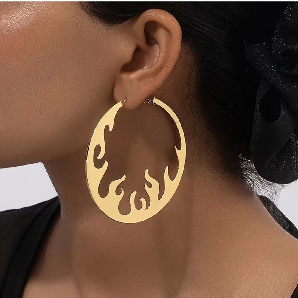 Gold Flame Hoop Earrings
